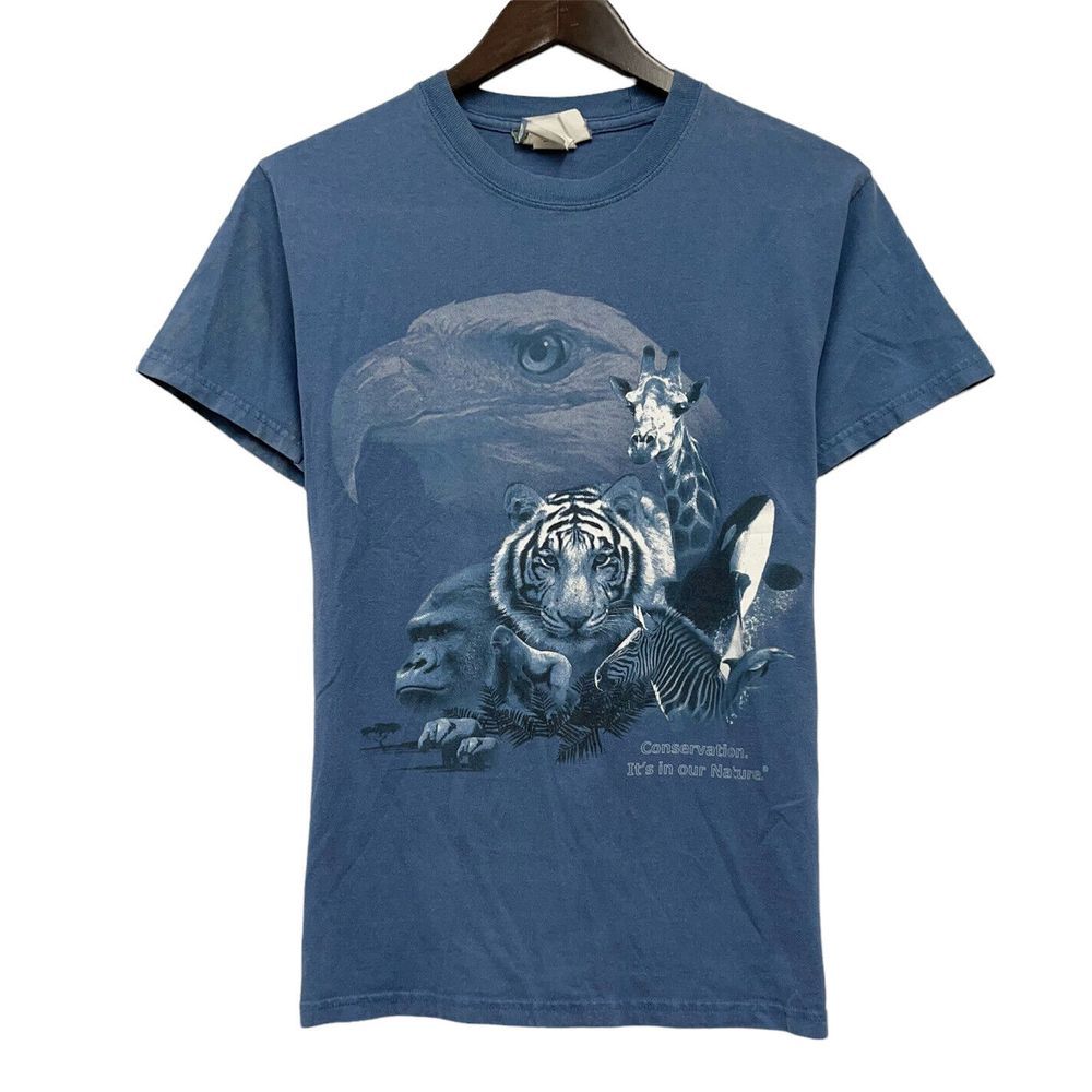 Vtg Busch Gardens SeaWorld Men's Sz Small Slate Blue Animal Graphic T-Shirt‎ euc